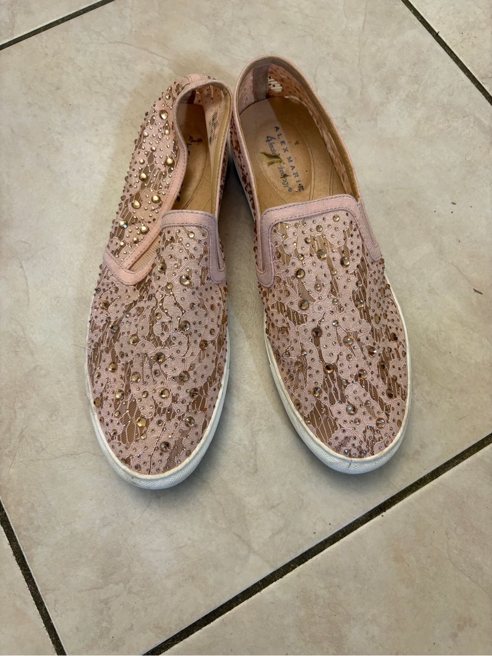 Alex Marie Blush Pink Slip-On Embellished Flats
